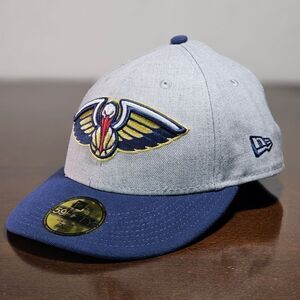 New Era New Orleans Pelicans Hat Low Crown Hat Grey Blue Fitted 7 1/8 NBA Cap